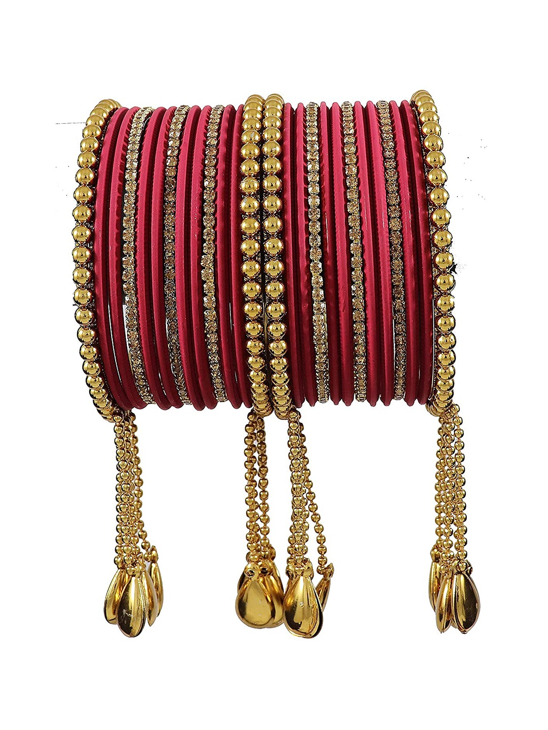 

ZULKA Set Of 26 Bangles Non-Precious Metal Zircon Gemstone Latkan Bangle, Peach