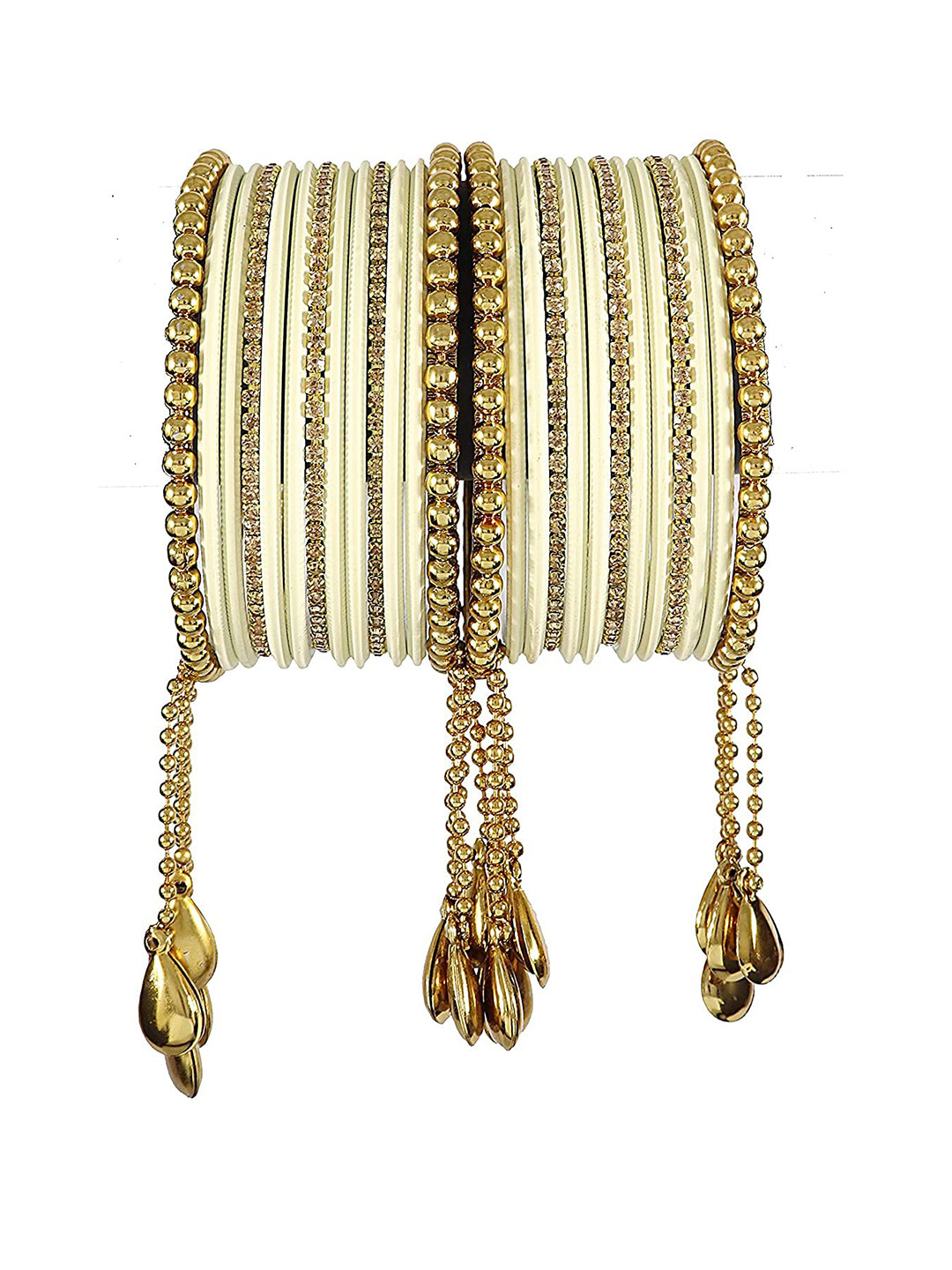 

ZULKA Set Of 26 Artificial Stones and Beads Studded Bangles, White