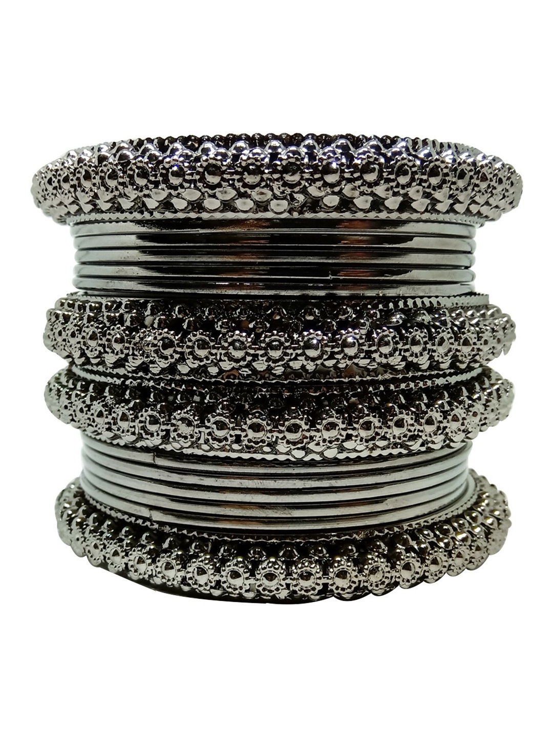 

CHRISHAN Pack Of 14 Silver Plated Alloy Bangles, Black