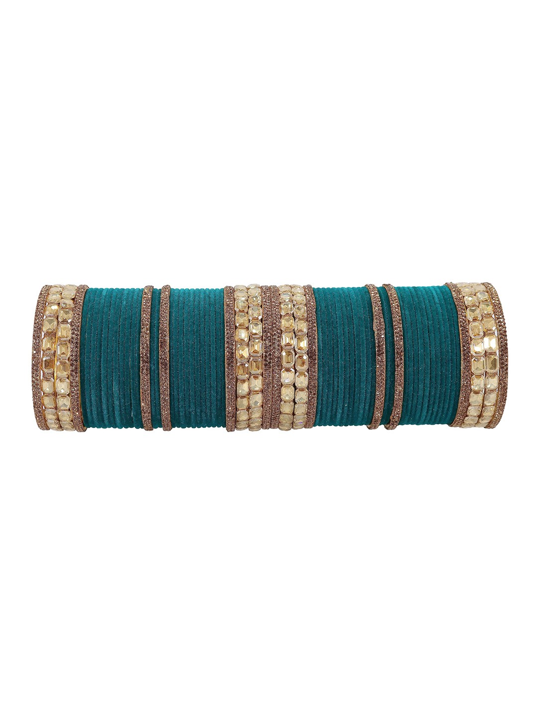 

ZULKA Set Of 68 CZ Stone Studded Velvet Bangles, Gold
