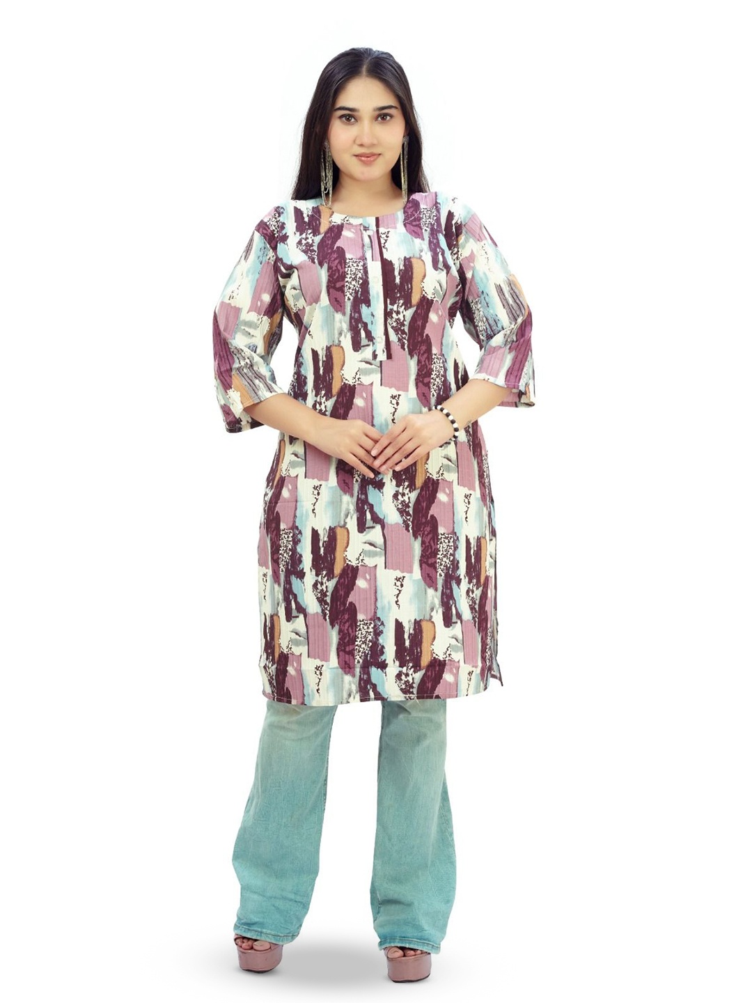 

Ayukti Women Printed Round Neck Kurta, Purple