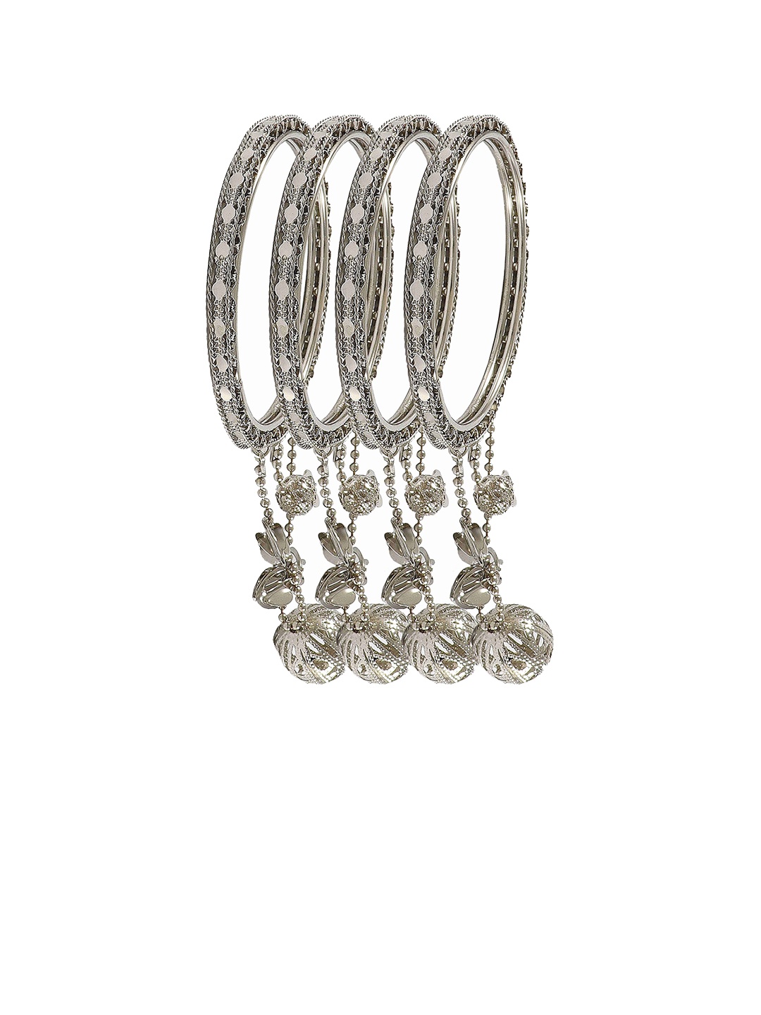

ZULKA Set of 4 Metal with BallChain and Balls Latkan Kada, Silver