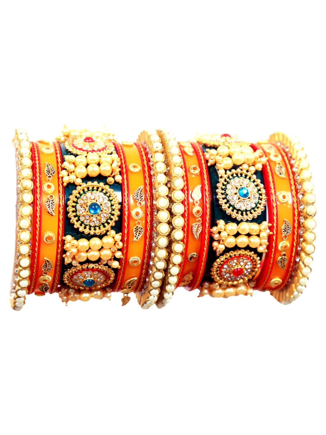 

Align Set Of 2 Gold-Plated Stone Studded & Beaded Chuda Bangles