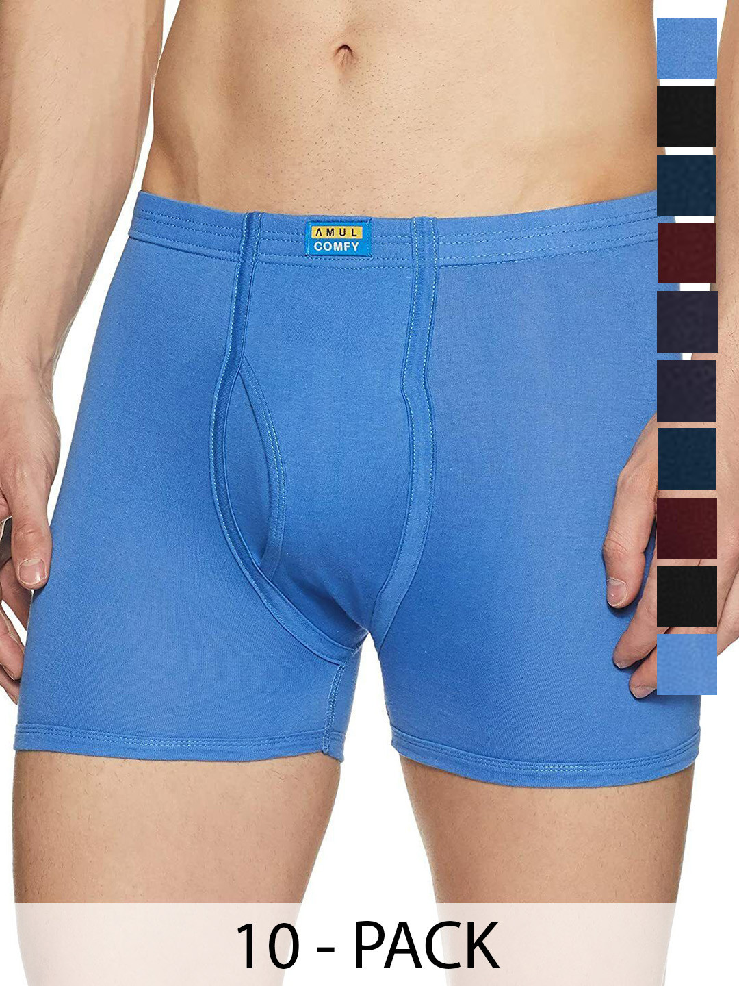 

AMUL COMFY Men Pack Of 10 Assorted Short Trunks Comfy-Plain-Trunk-IE-10-85