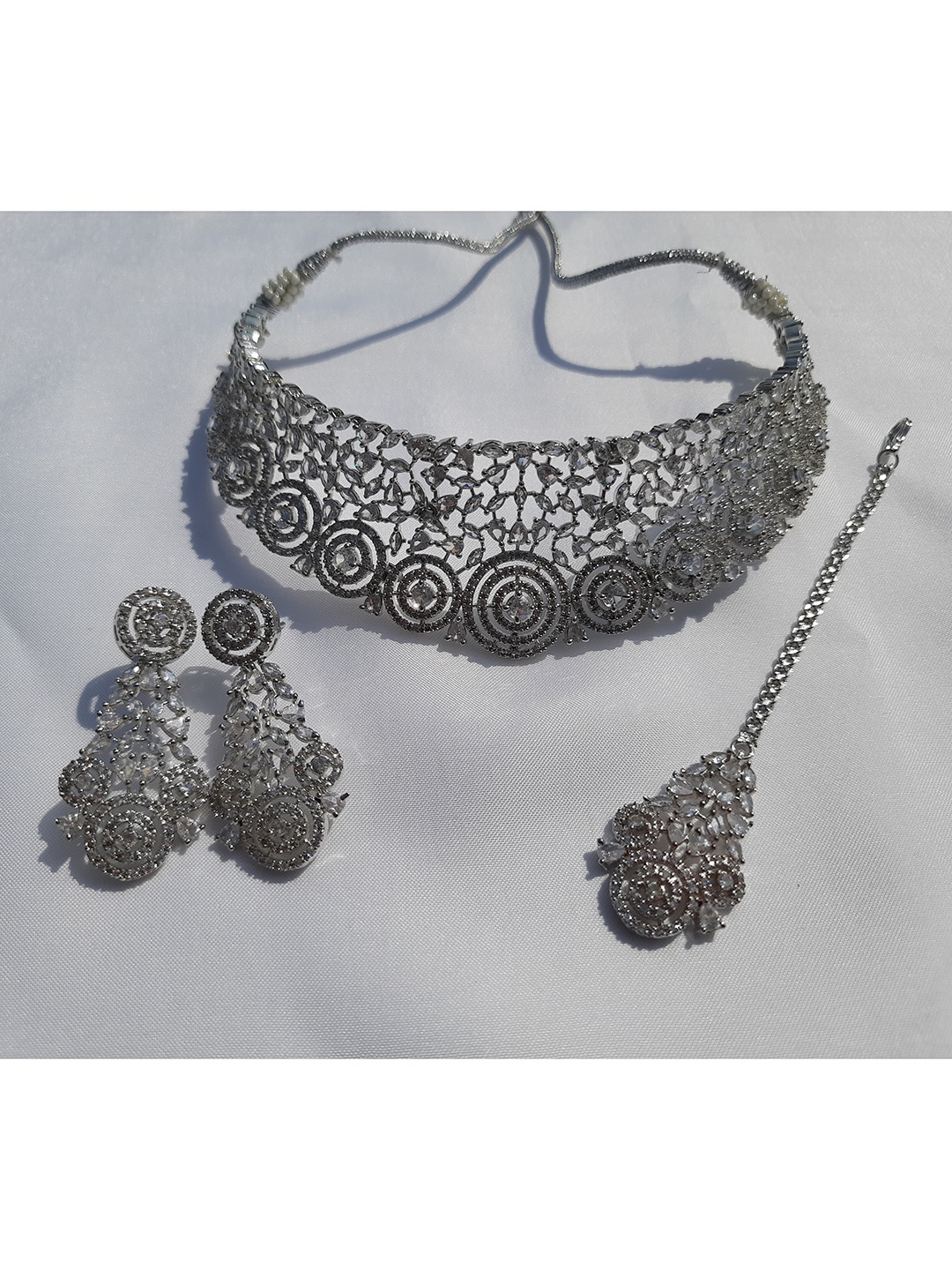 

SUNHARI Silver-Plated AD-Studded Jewellery Set