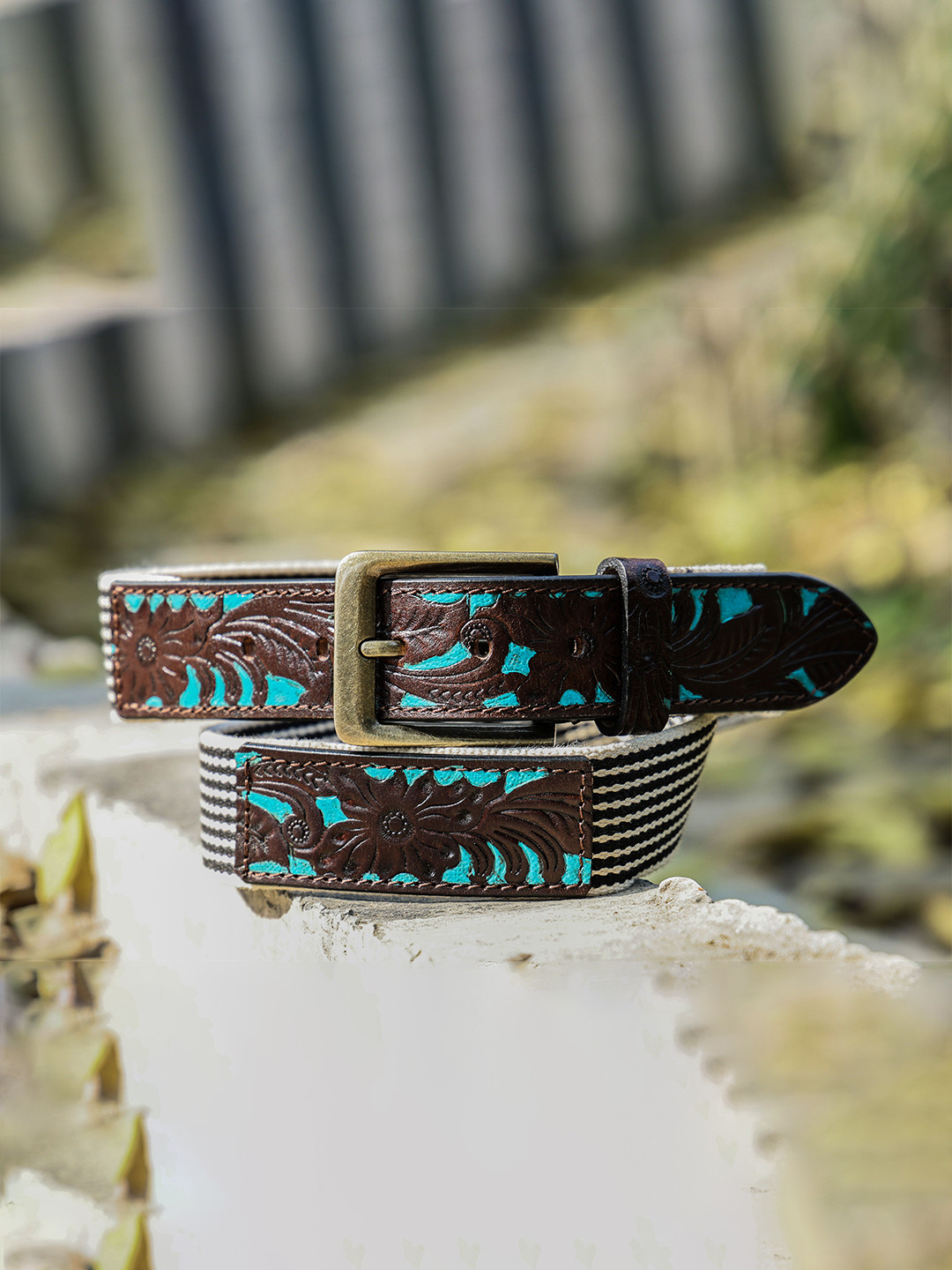 

Celtic Unisex Textured Leather Belt, Blue