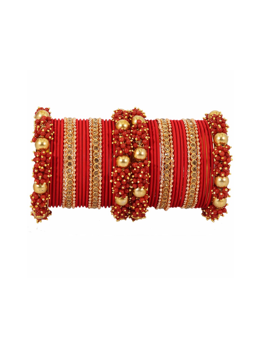 

ZULKA Set of 34 Zircon Gemstone Studded and Beaded Studded Bangles, Red