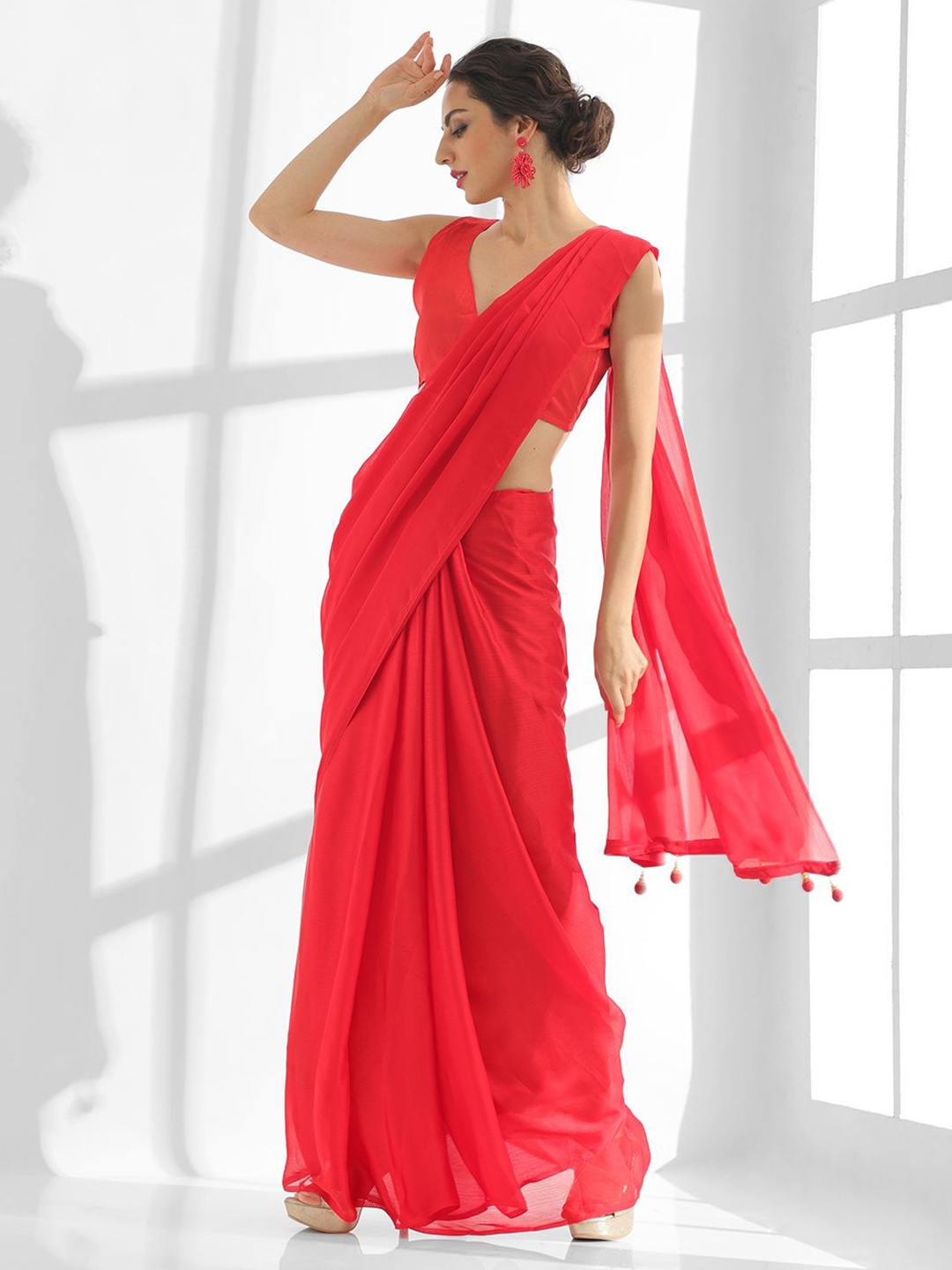 

Mitera Beads and Stones Saree, Red