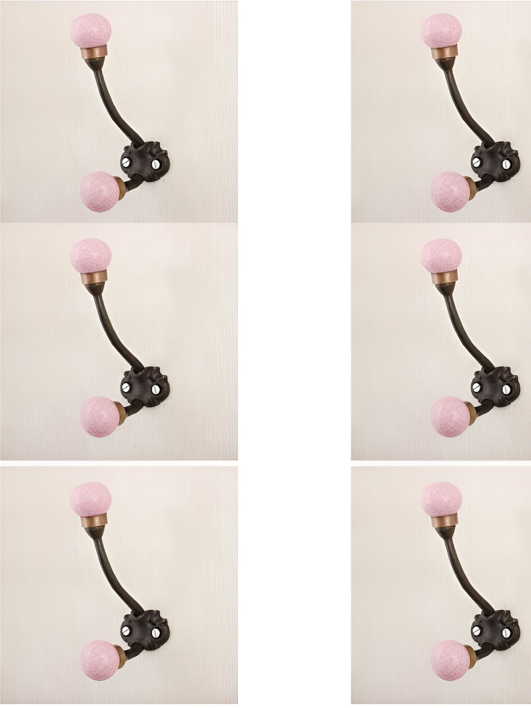 

IndianShelf Pink & Black 6 Pieces Ceramic Crackle Wall Hanger Key Hooks