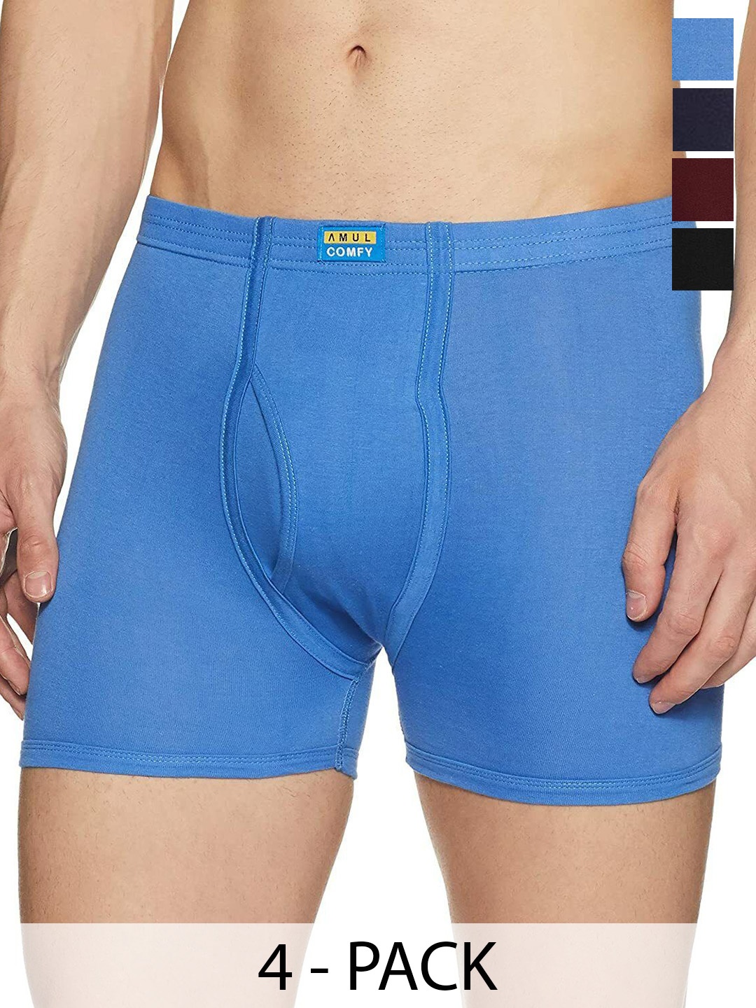 

AMUL COMFY Men Pack Of 4 Assorted Short Trunks Comfy-Plain-Trunk-IE-4-80