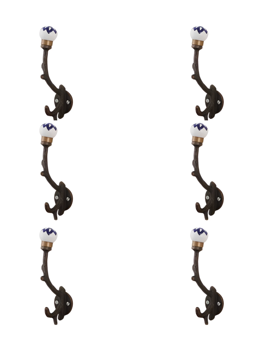

IndianShelf Blue & Brown 6 Pieces Ceramic Floral Tree Clothes Hanger for Wall Coat Hooks