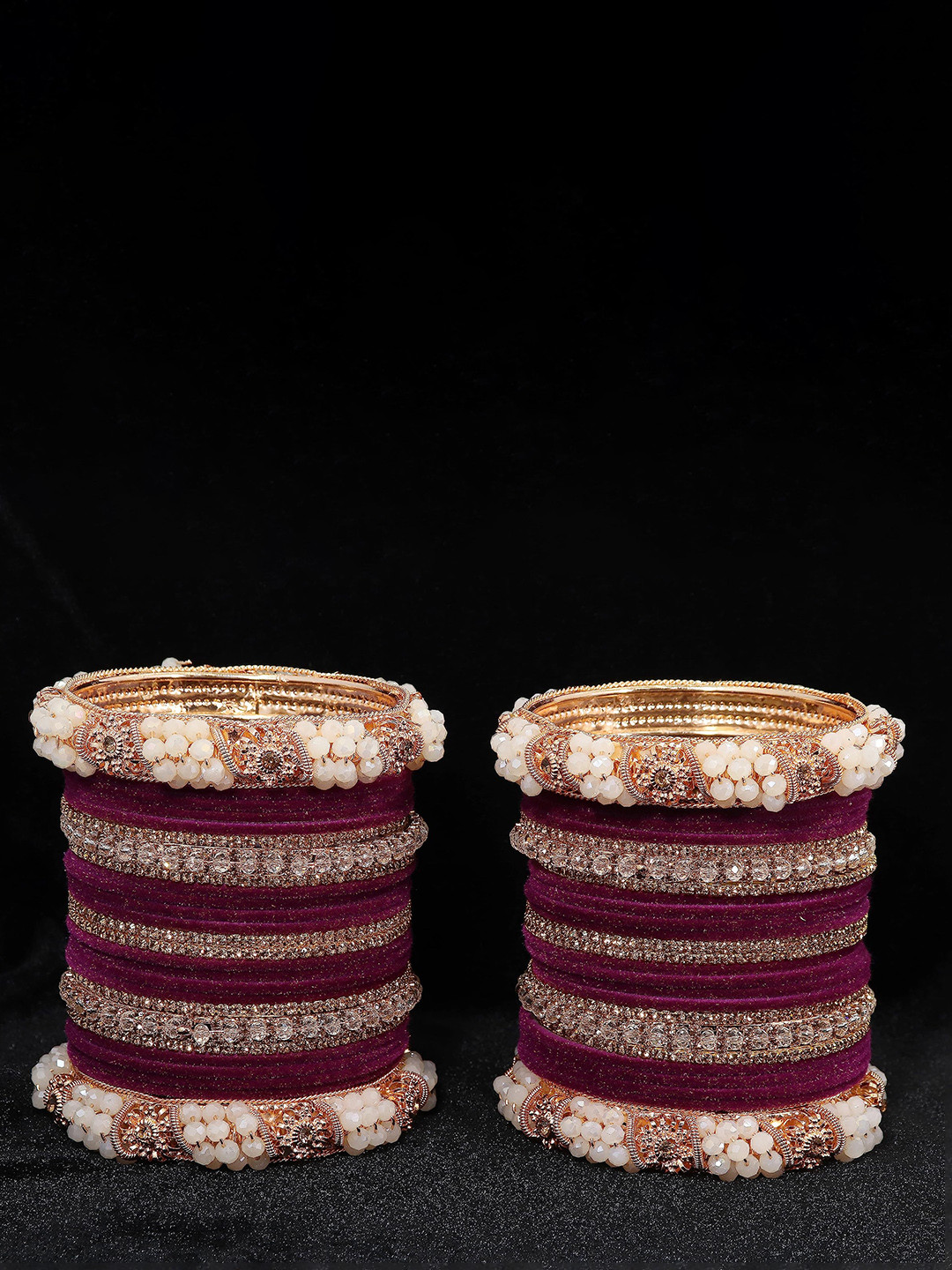 

ZULKA Set of 70 Traditional Metal Bangles Traditional Bridal Chuda with Pearls, Black