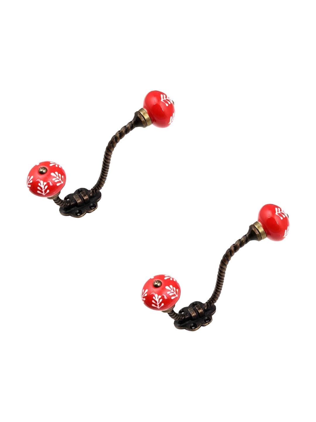 

IndianShelf Red & White 2 Pieces Leaf Printed Ceramic Wall Hooks