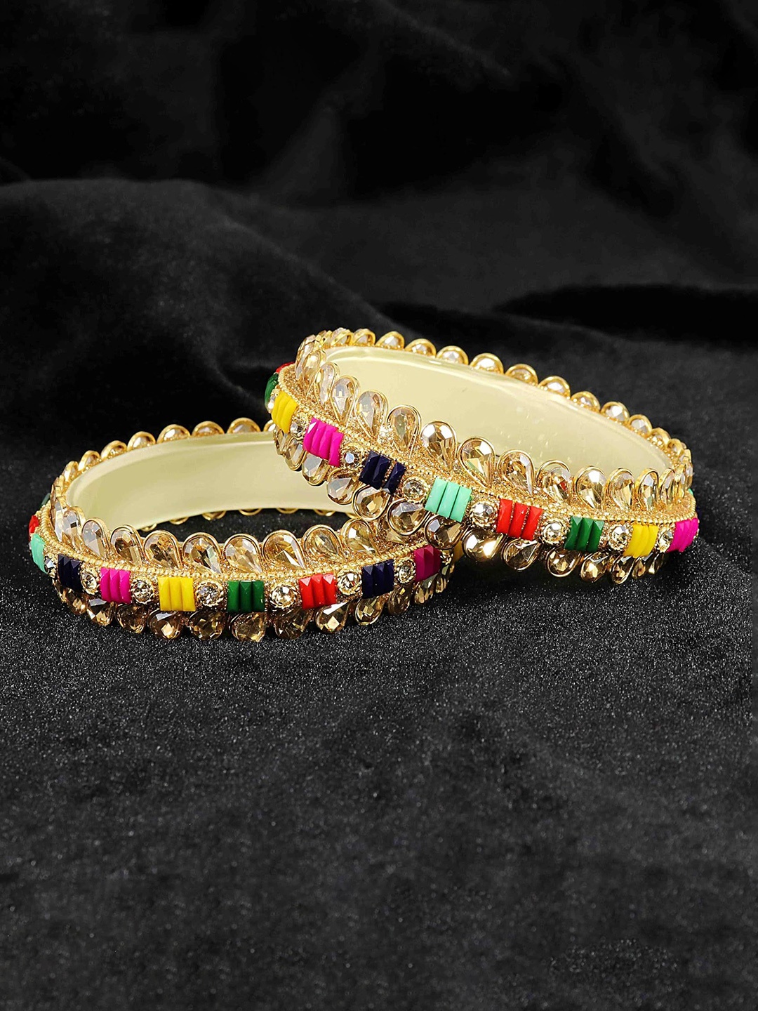 

ZULKA Set Of 2 Kundan & Zircon Stone Bangles, Gold