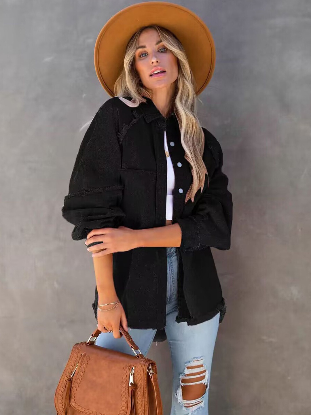 

LULU & SKY Women Spread Collar Solid Casual Bomber Jacket, Black