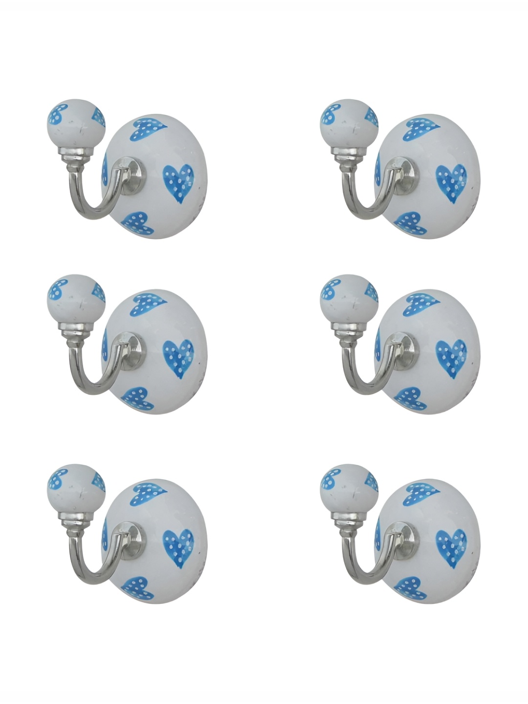 

IndianShelf White & Blue 6 Pieces Printed Ceramic Wall Hooks