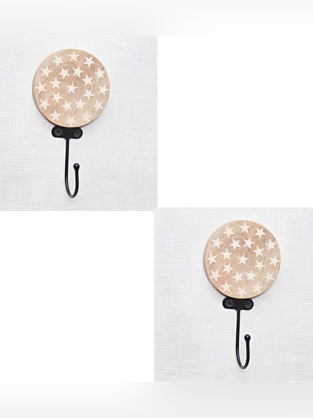 

IndianShelf Beige & Black 2 Pieces Star Printed Wooden Wall Hooks
