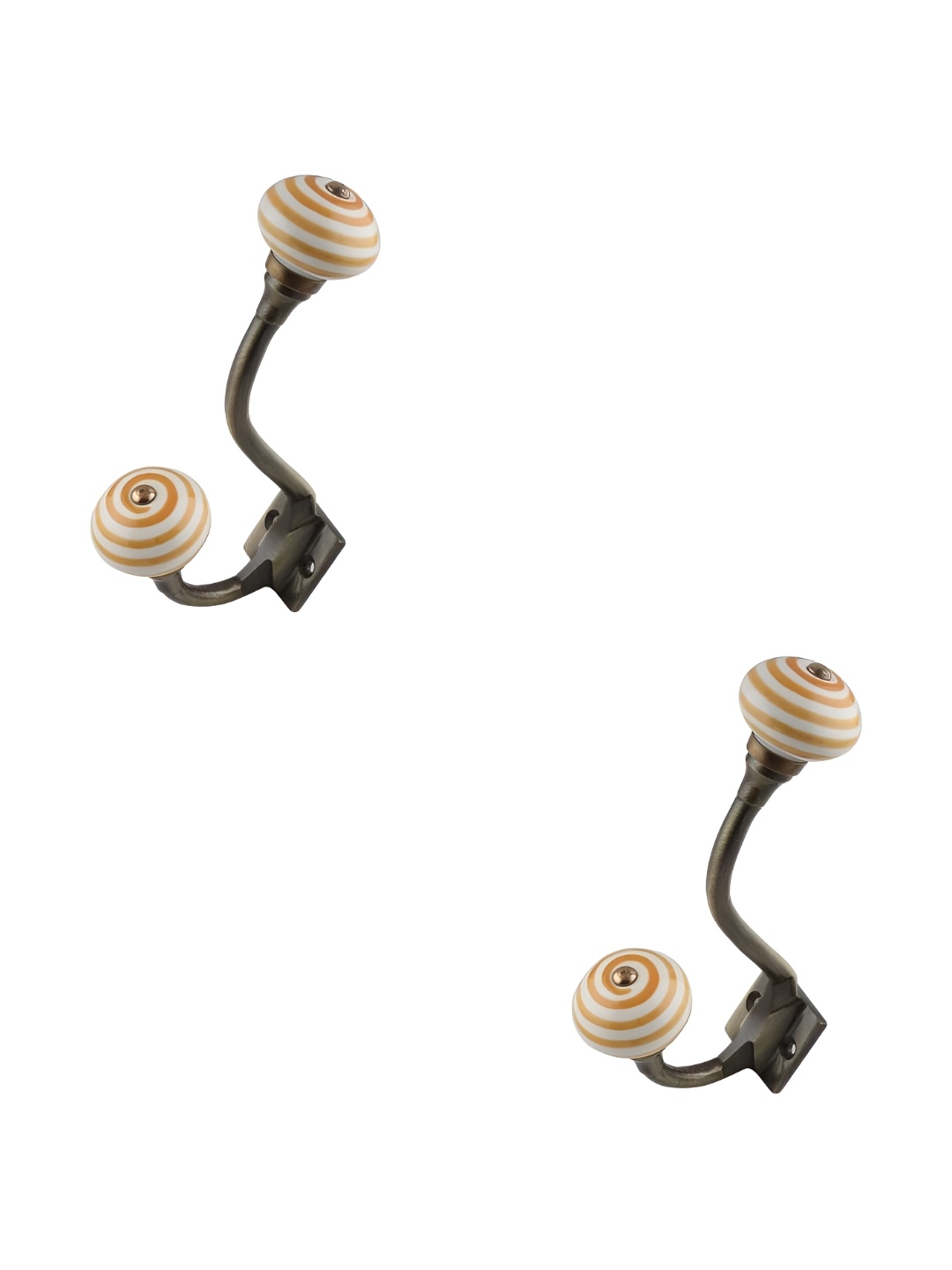 

IndianShelf Mustard & Brown 2 Pieces Ceramic Stripe Wall Hooks