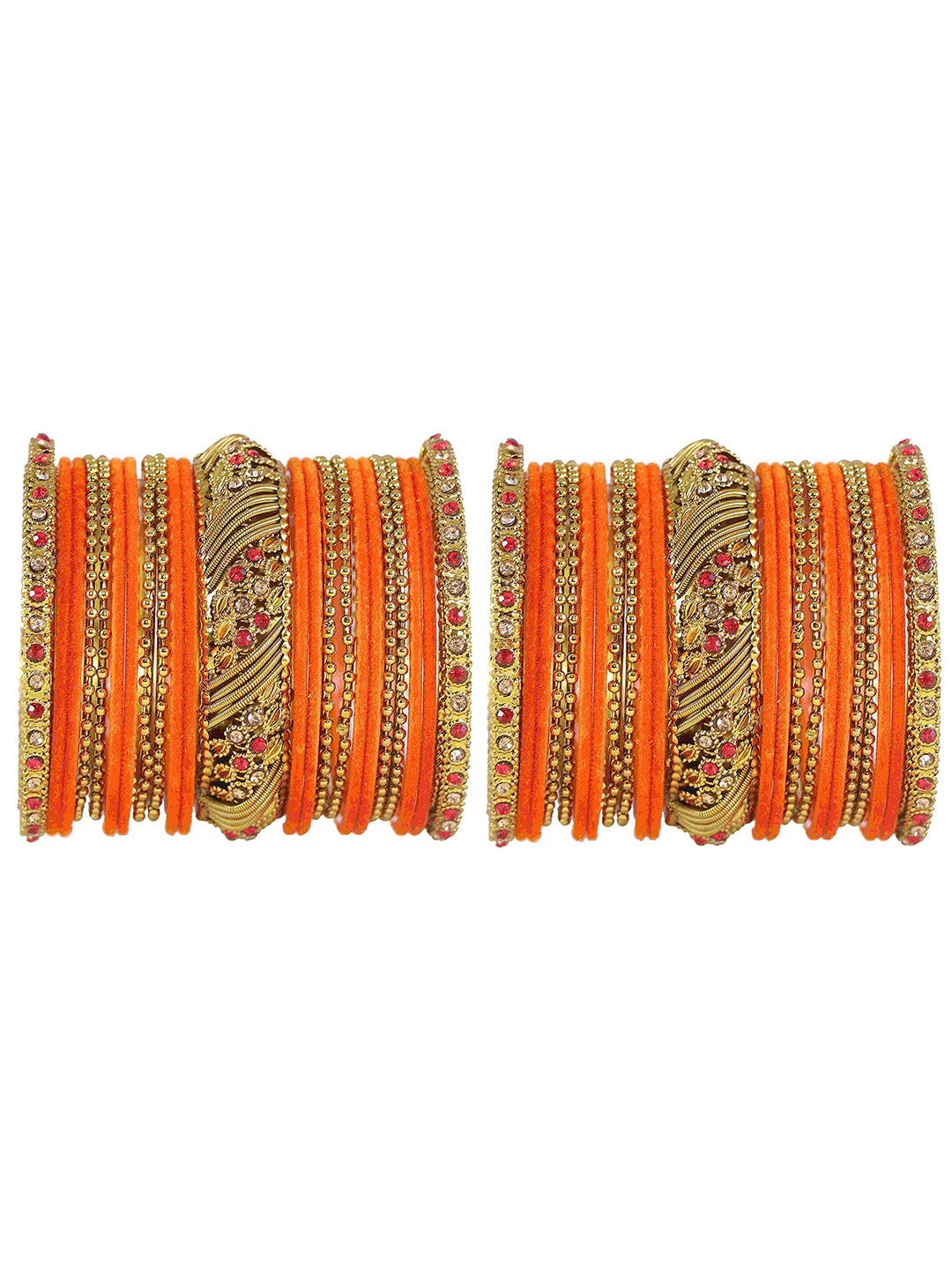 

ZULKA Set of 108 Artificial Stone Studded Velvet Bangles, Orange