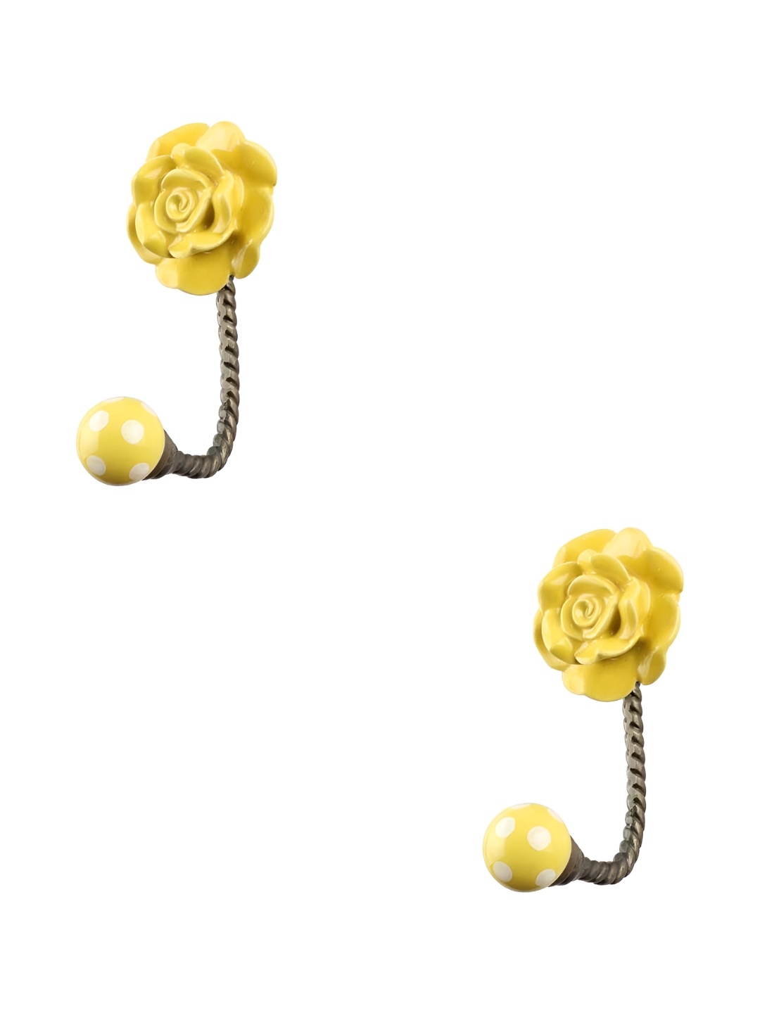 

IndianShelf Yellow 2 Pcs Flower Ceramic Wall Hooks