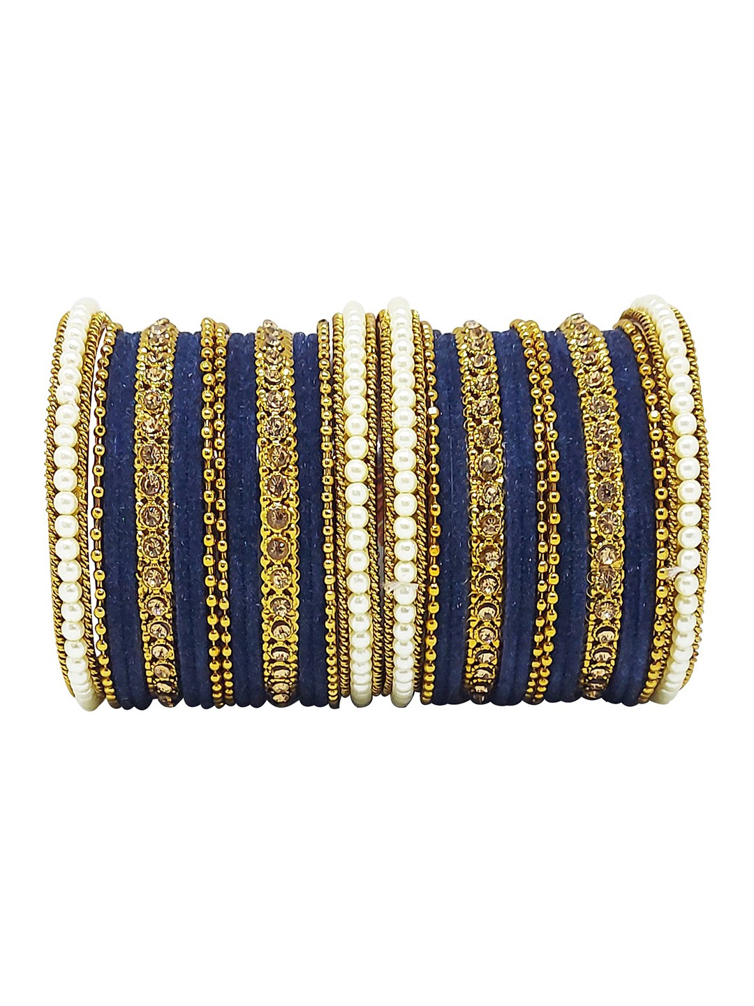 

CHRISHAN Set Of 32 Stones-Studded & Beaded Bangles, Gold