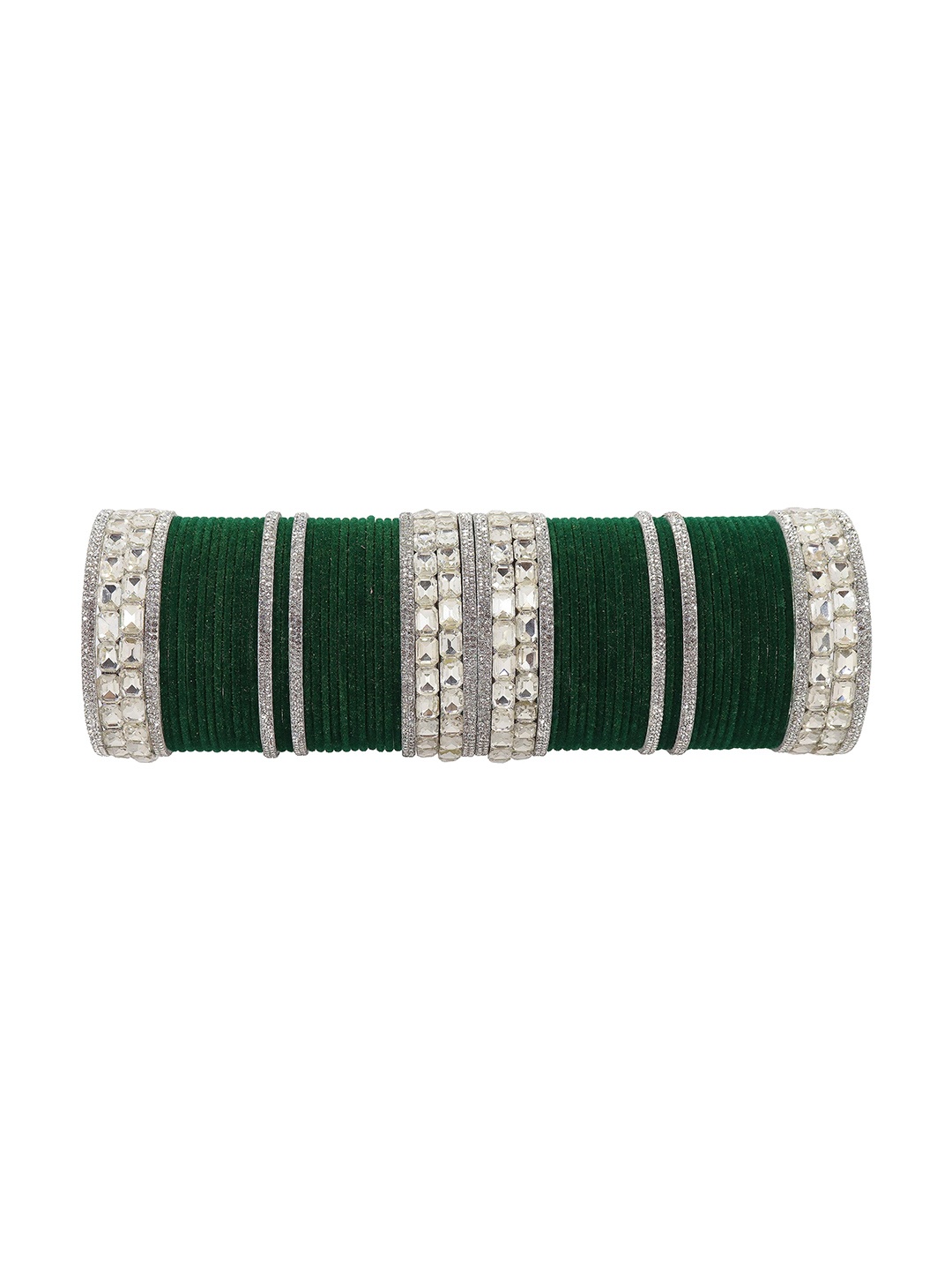 

ZULKA Set Of 68 Silver-Plated CZ Stone Studded & Velvet Bangles