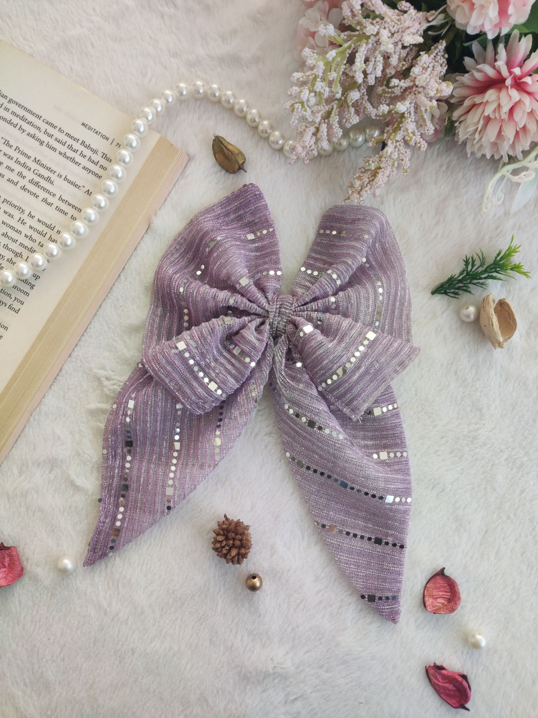 

LABEL KANUPRIYA Women Embellished Hair Bow clip, Lavender