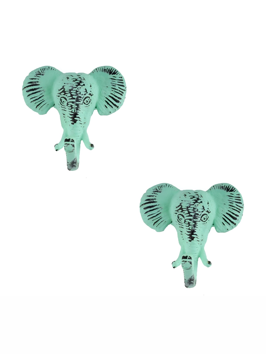 

IndianShelf Green & Black 2 Pieces Elephant Iron Wall Hooks