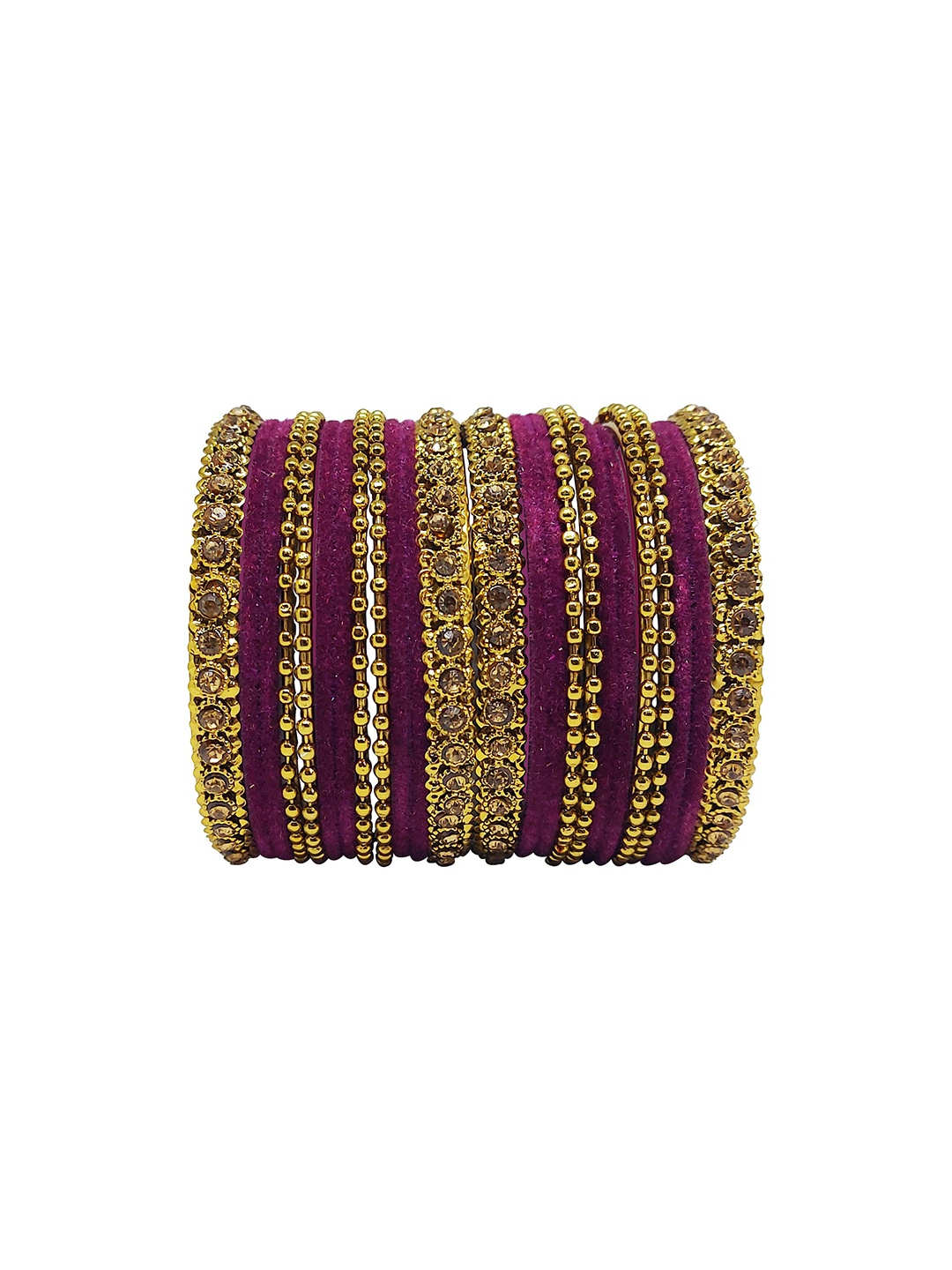 

CHRISHAN Set Of 24 Stone Studded Velvet Fabric Bangles, Gold