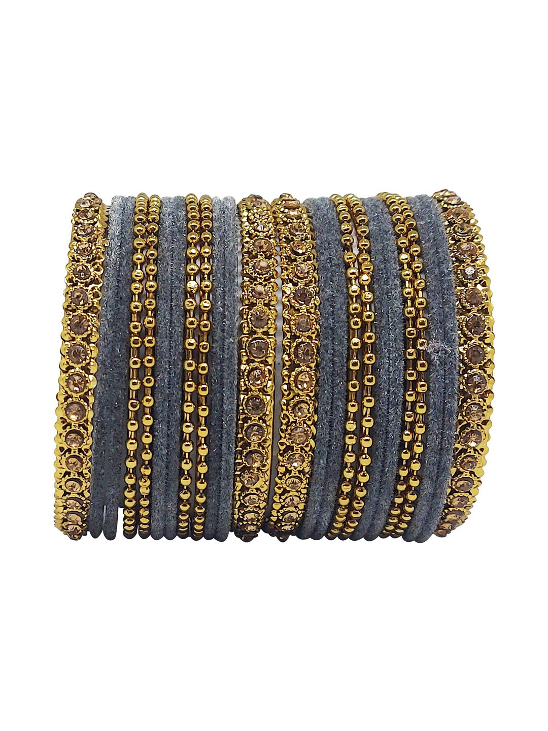 

CHRISHAN Set Of 24 Stone Studded & Beaded Bangles, Gold