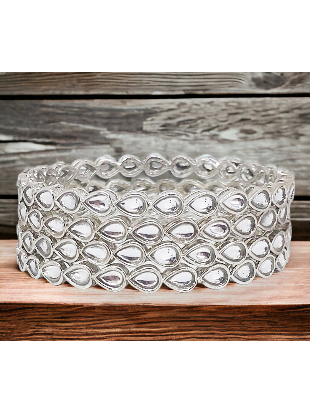 

CHRISHAN Set Of 4 Silver-Plated Stone-Studded Bangles