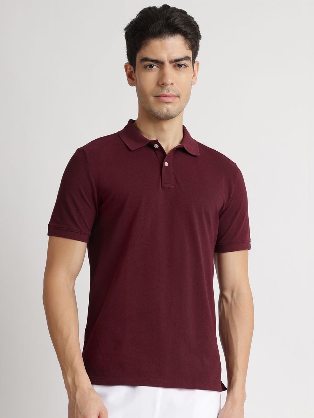 

Reebok Men Solid Polo Collar Cotton T-shirt, Burgundy