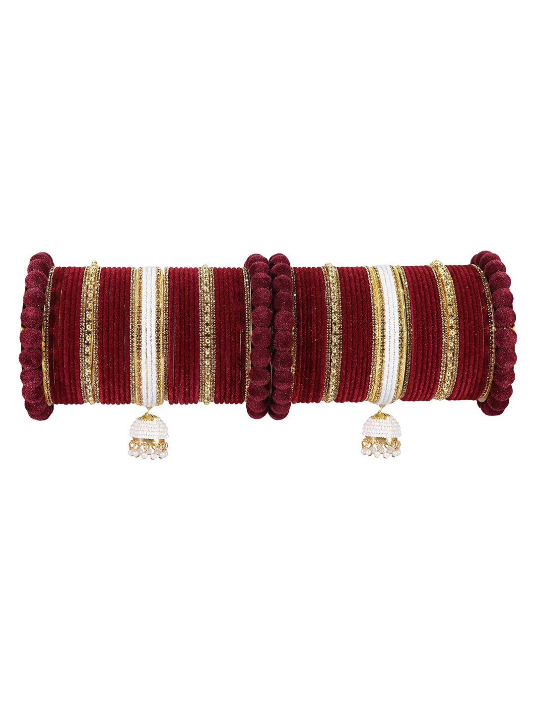 

ZULKA Set of 86 Artificial Stones and Beads Studded Bangles, Maroon