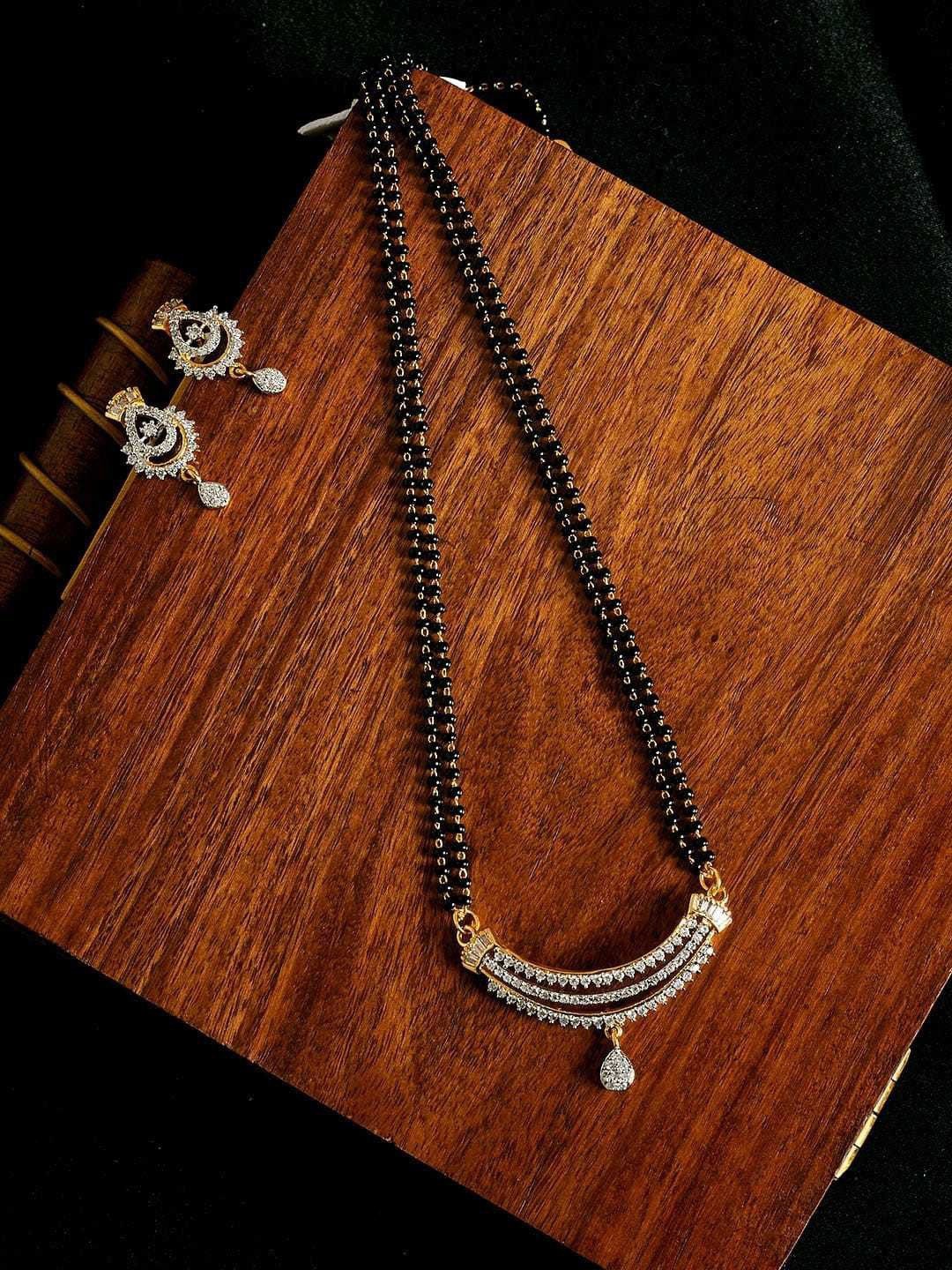 

SUNHARI Gold-Plated Artificial Stones and Beads Mangalsutra With Earrings