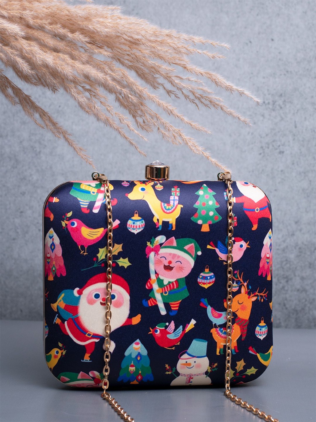 

ARTKLIM Cute Santa Claus Printed Box Clutch, Blue