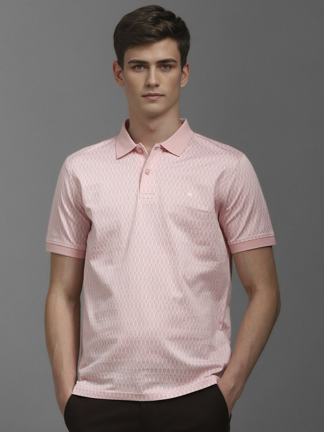 

Louis Philippe Men Self Design Polo Collar Cotton T-shirt, Pink