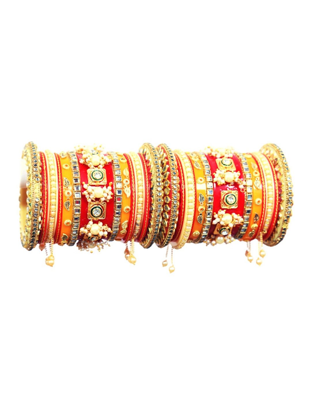 

Align Set Of 2 Gold-Plated Stone-Studded & Beaded Chudas, Red