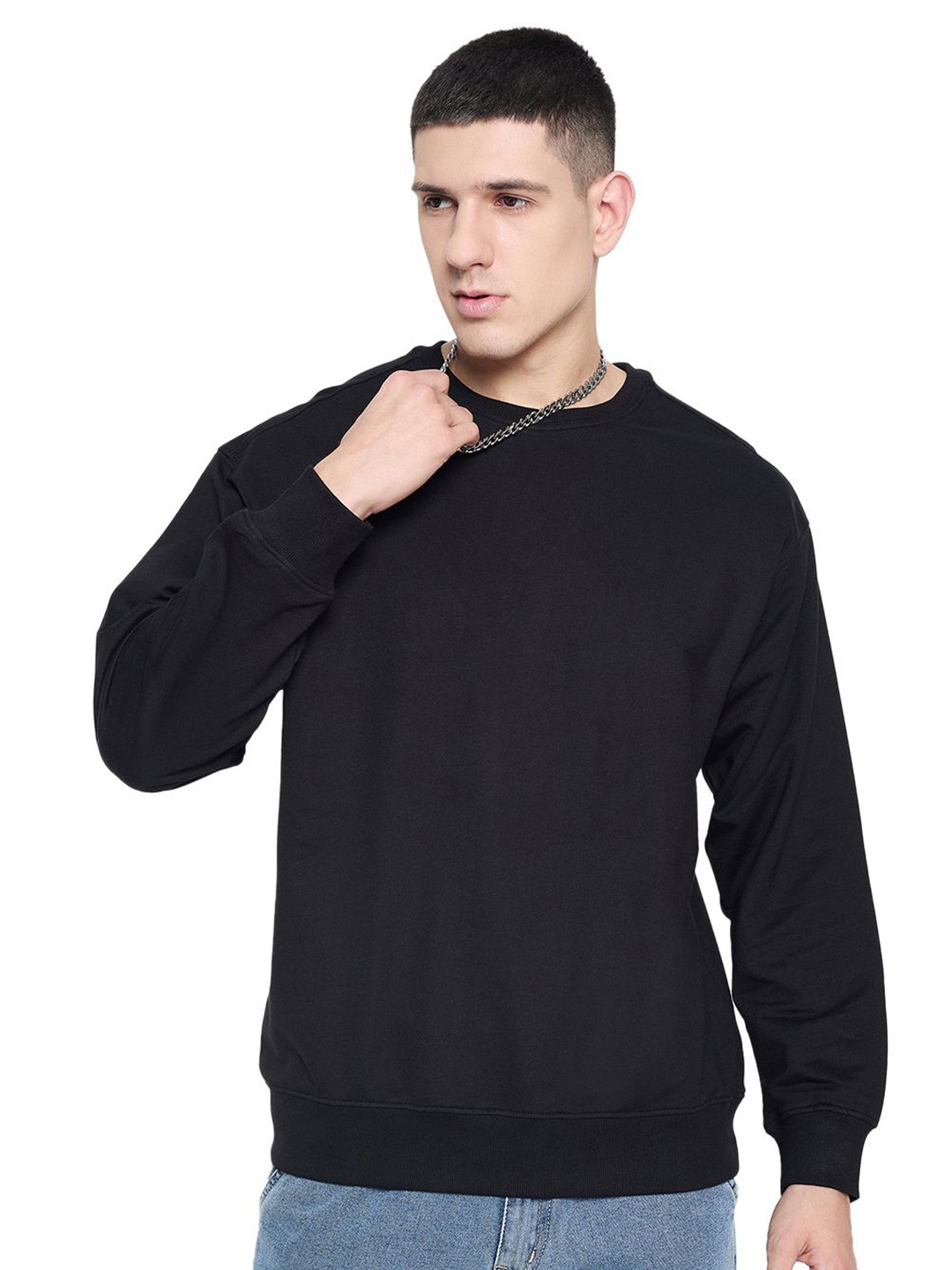

Mast & Harbour Men Graphic Printed Pure Cotton Sweatshirt, Black