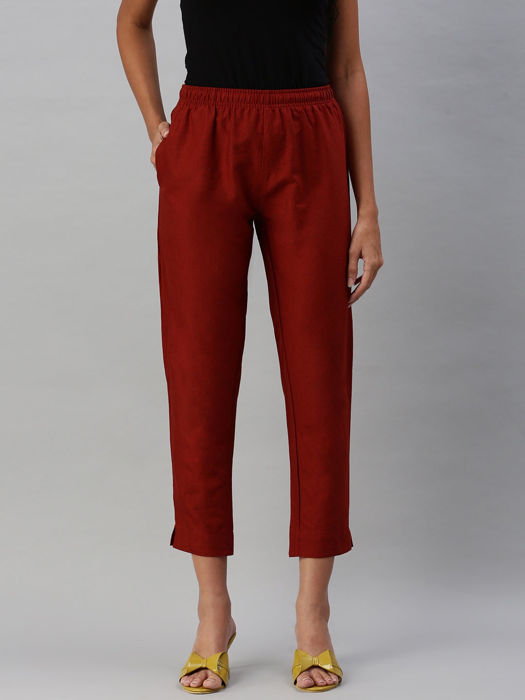 

IndianRang Women Cotton Relaxed Peg Trousers, Maroon