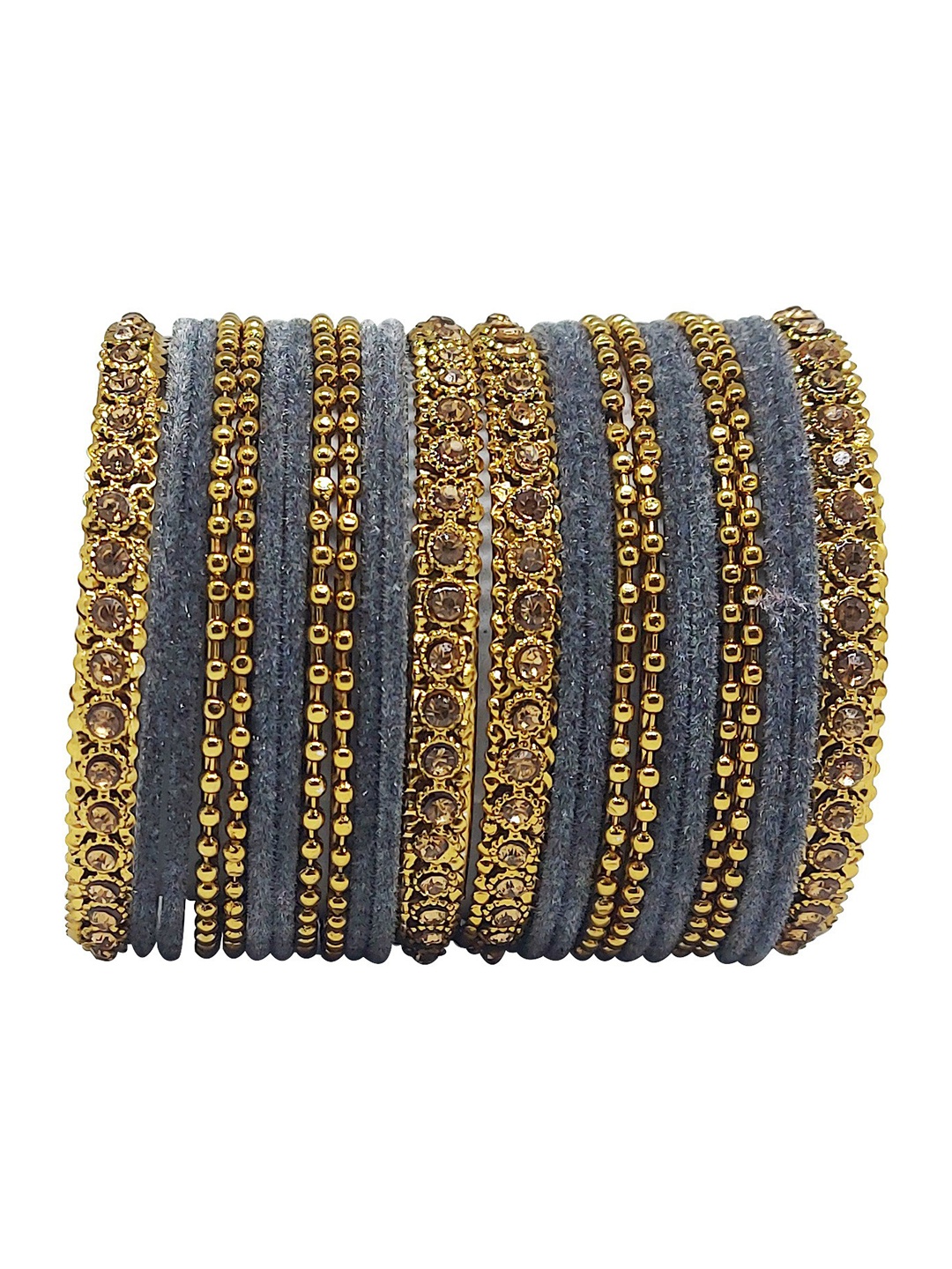 

CHRISHAN Set Of 24 Stones-Studded Velvet Bangles, Gold