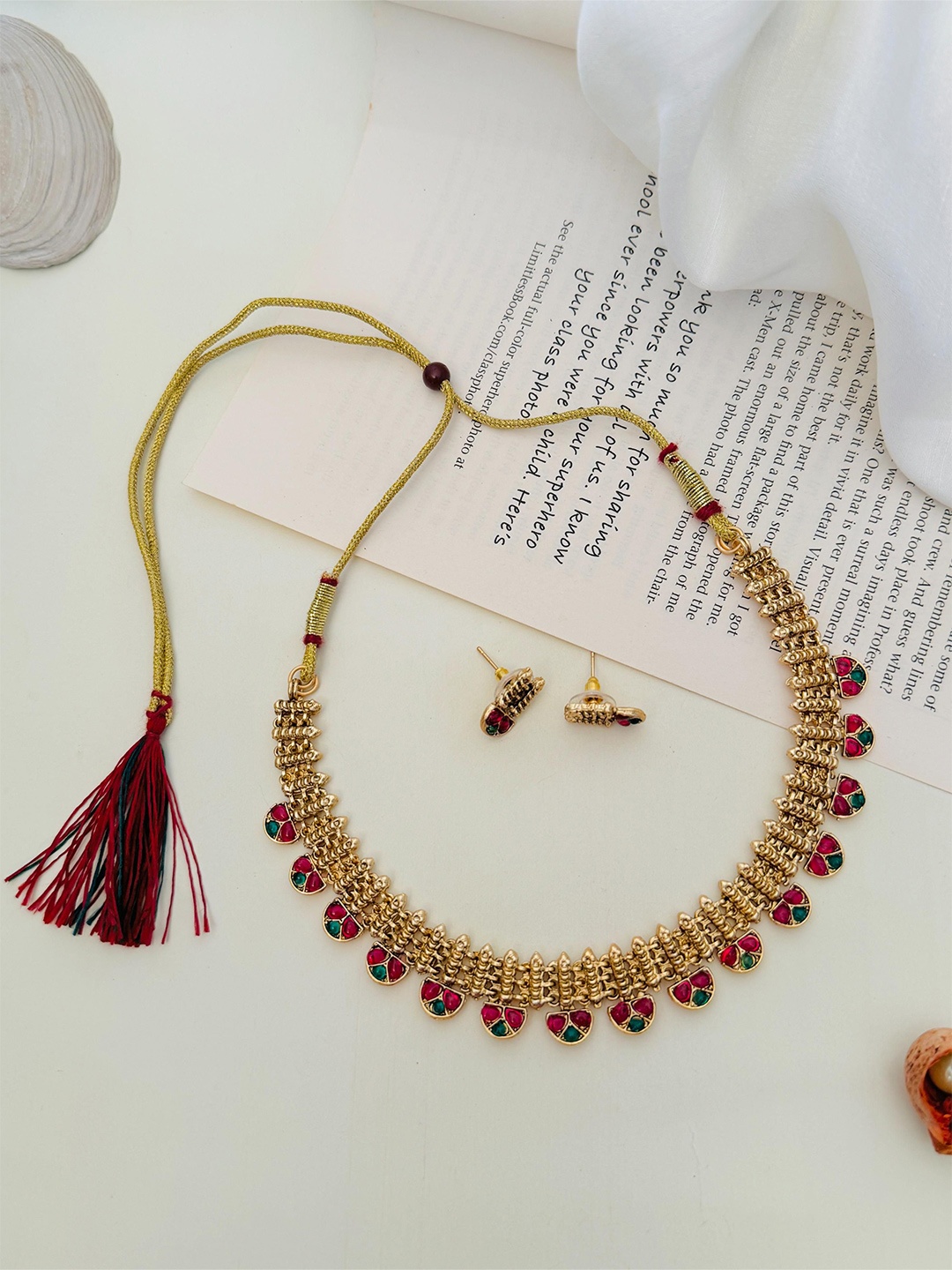 

ABDESIGNS Enchanting Gold-Plated Stone-Studded Temple Jewellery Set