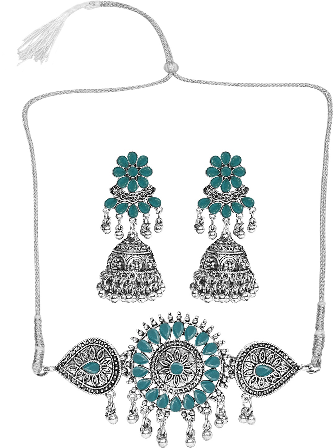 

SUNHARI Stone-Studded Jewellery Set, Silver