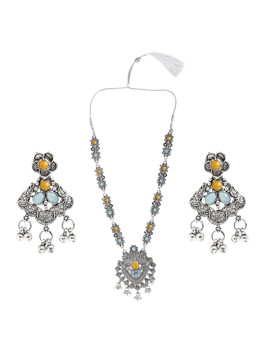 

SUNHARI Stone-Studded Jewellery Set, Silver