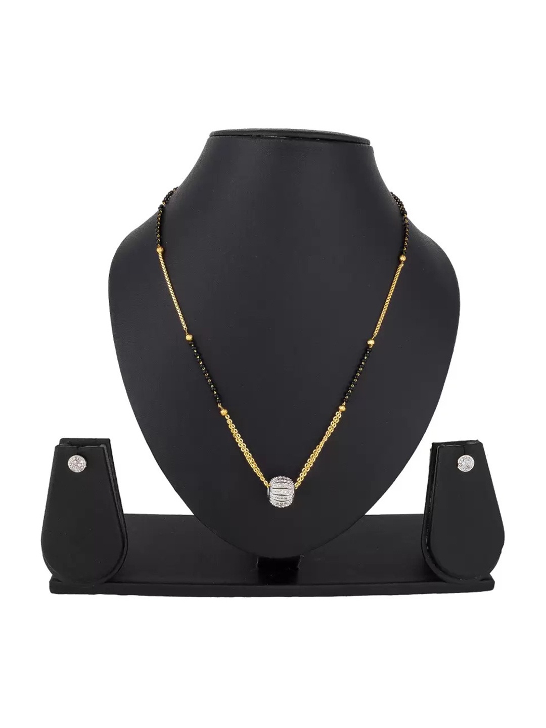 

SUNHARI Stone Studded & Beaded Mangalsutra With Earrings, Gold