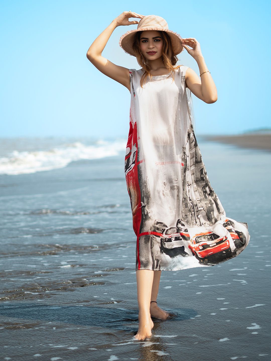 

EARTH O FAB Women Abstract Printed A-Line Maxi Dress, White