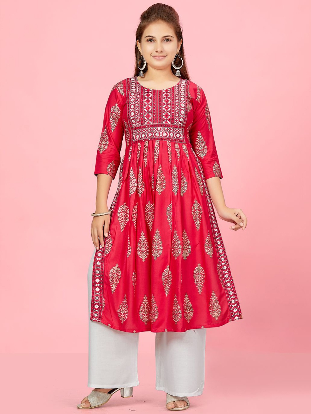 

Sangria Girls Printed Pure Cotton Kurta With Palazzo, Pink