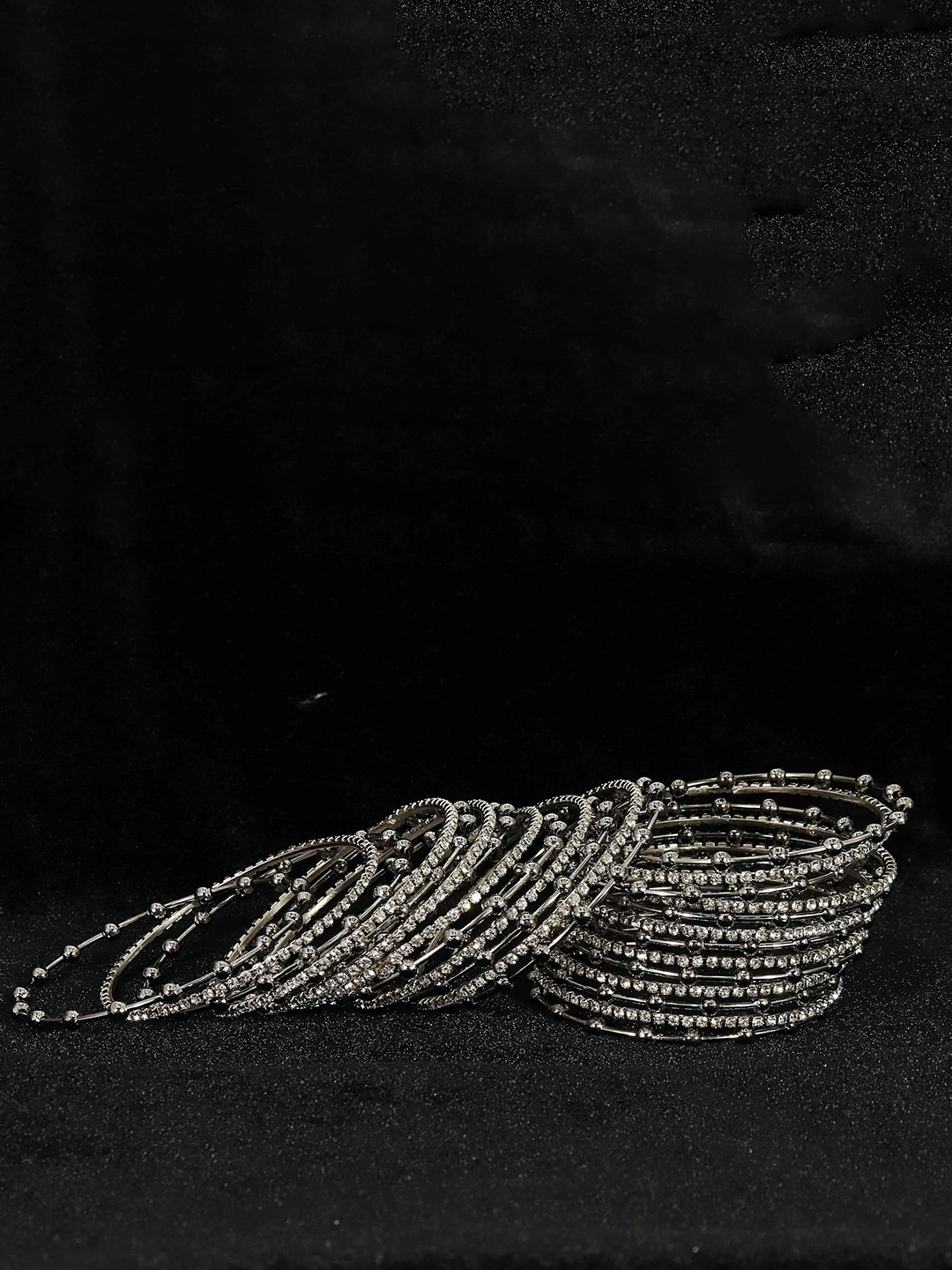 

ZULKA Set of 26 Stylish Metal with Zircon Stone & Balls Design Bangles, Grey