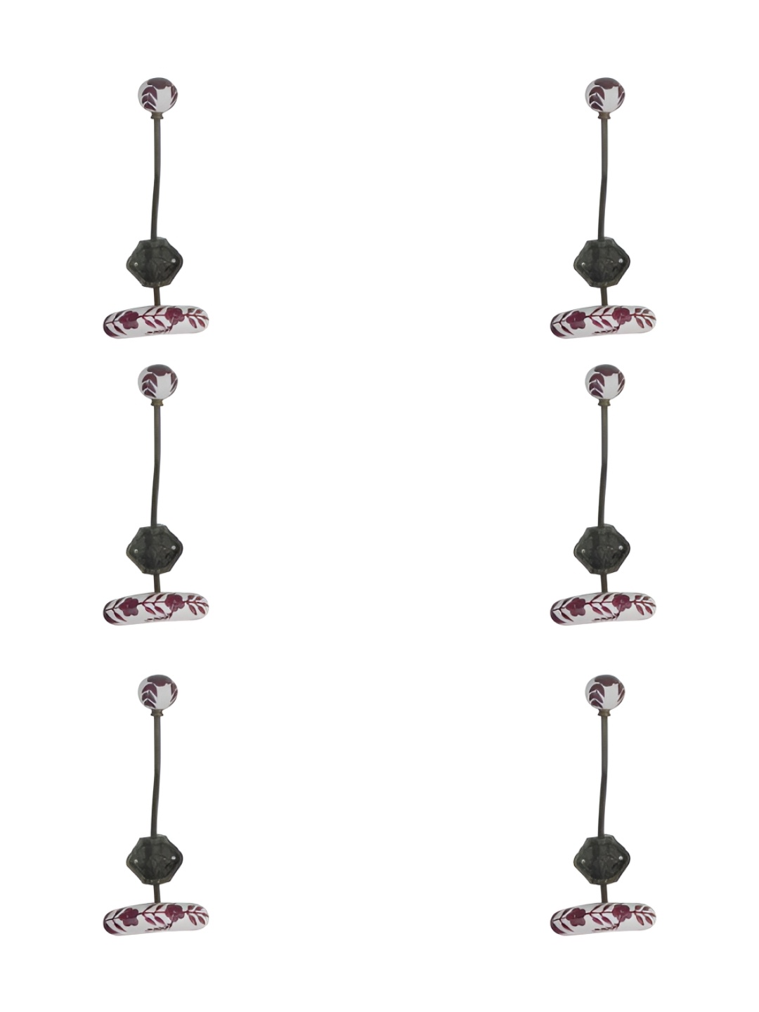 

IndianShelf White & Purple 6 Pieces Floral Printed Iron Wall Hooks