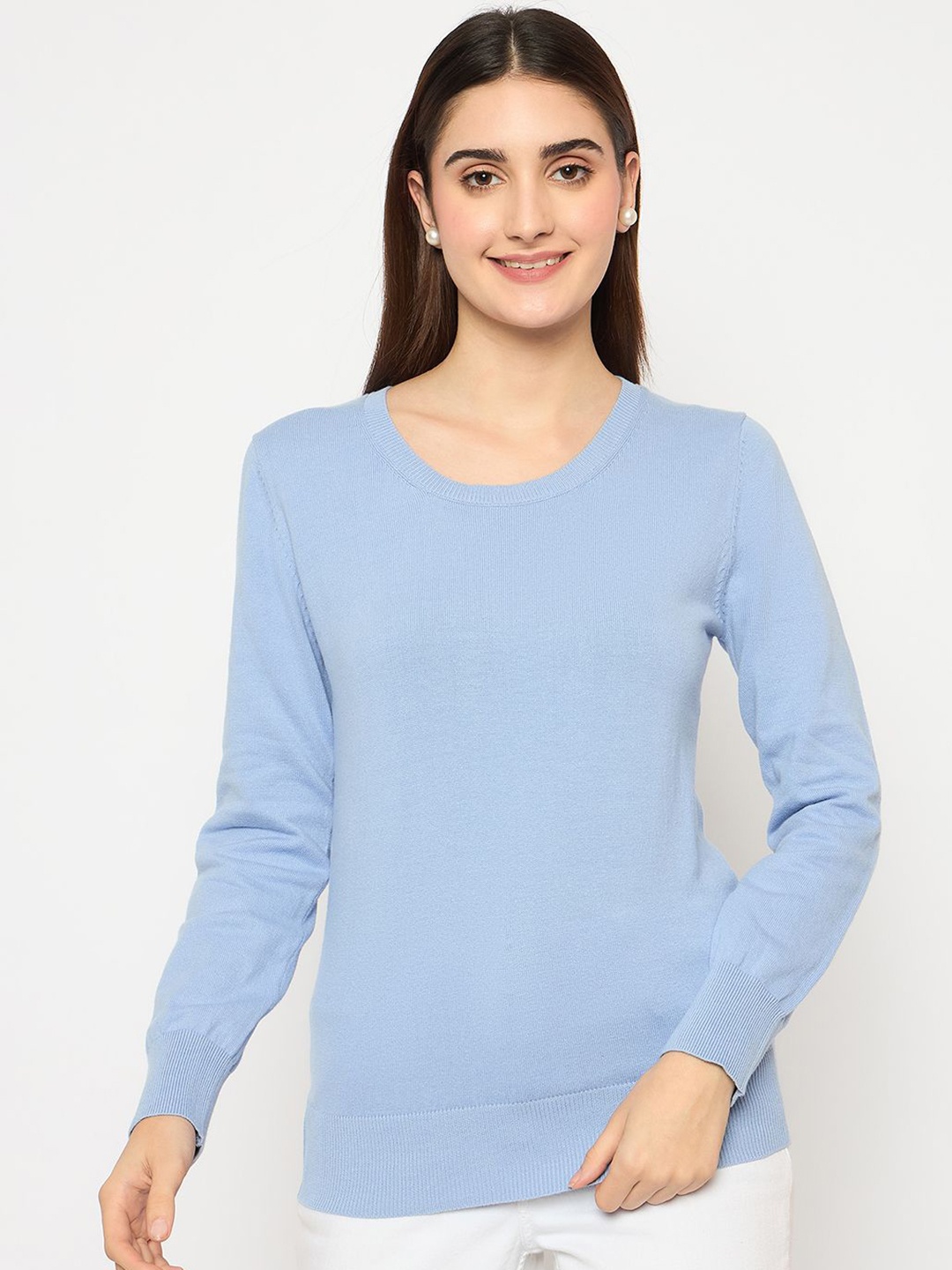 

Madame Women Self Design Cable Knit Cotton Pullover, Blue