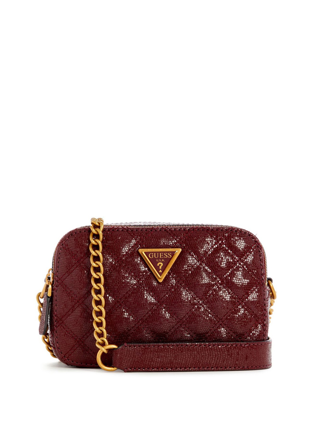 

GUESS Women Self Design Quilted Structured Sling Bag, Maroon